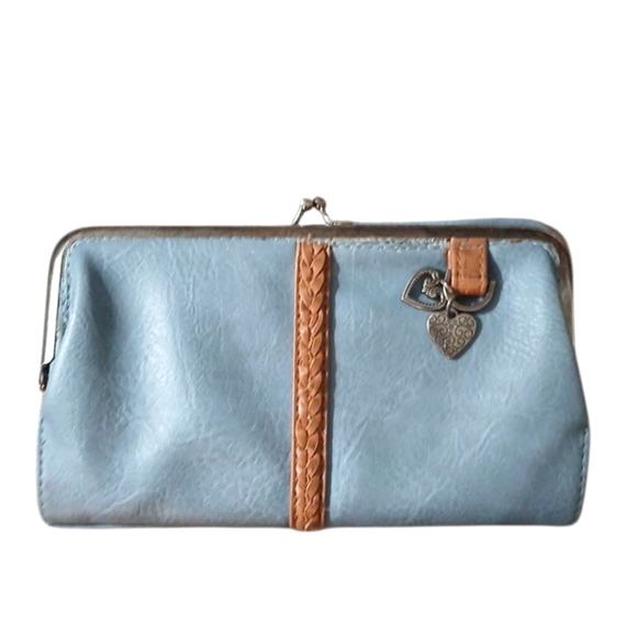 Handbags - Blue and Tan Leather Clutch Wallet